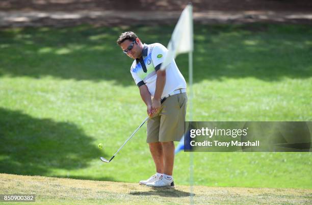 Chris Gill of Newquay Golf Club chips on to the 18th green during The Lombard Trophy Final - Day One on September 21, 2017 in Albufeira, Portugal.