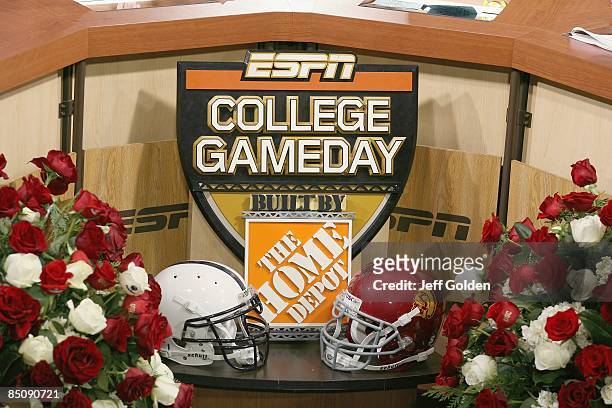 Detail view of the ESPN College Game Day set after the game between the Penn State Nittany Lions and the USC Trojans on January 1, 2009 at the Rose...