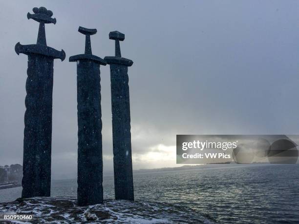 Three enormous bronze swords stand monument to the battle of Hafrsfjord in the year 872, when Harald HArfagre united Norway into one kingdom. The...