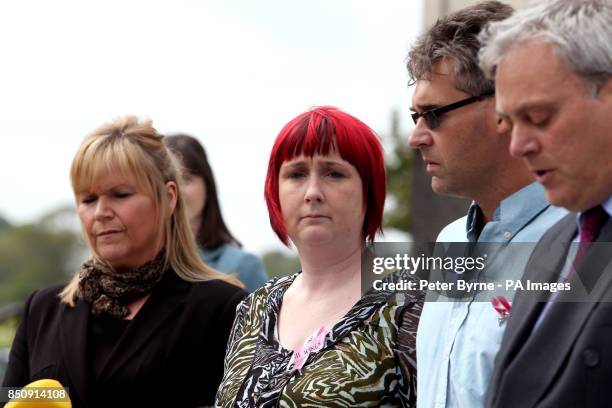 Coral and Paul Jones , the parents of April Jones give a statement outside Mold Crown Court after Mark Bridger was given a whole life sentence for...