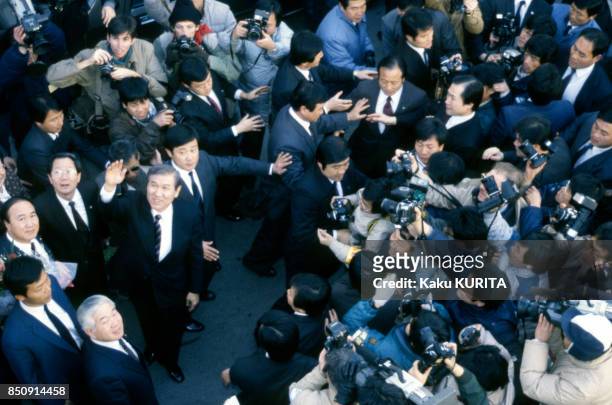Roh Tae-woo en campagne lors des élections présidentielles à Seoul len décembre 1987, Corée du Sud.