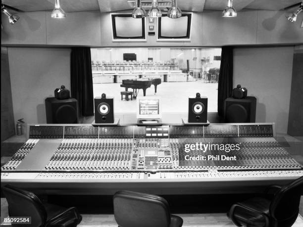 Photo of ABBEY ROAD and RECORDING STUDIO, Inside Abbey Road Studio - Neve mixing desk in control room overlooking Studio 1