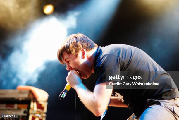 Photo of NAPALM DEATH; Mark "Barney" Greenway performing live onstage