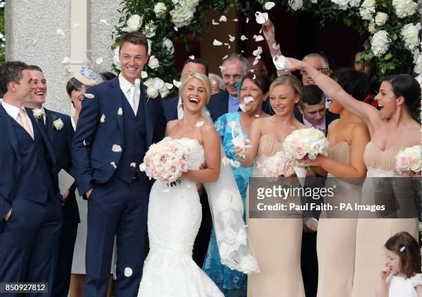 Manchester United footballer Jonny Evans and Helen McConnell after their wedding at Clough Presbyterian Church, County Down.