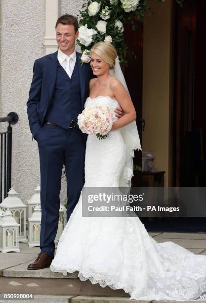 Manchester United footballer Jonny Evans and Helen McConnell after their wedding at Clough Presbyterian Church, County Down.