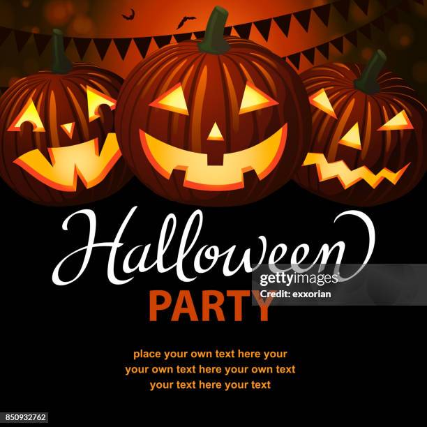 halloween party with pumpkin background - gala invite stock illustrations