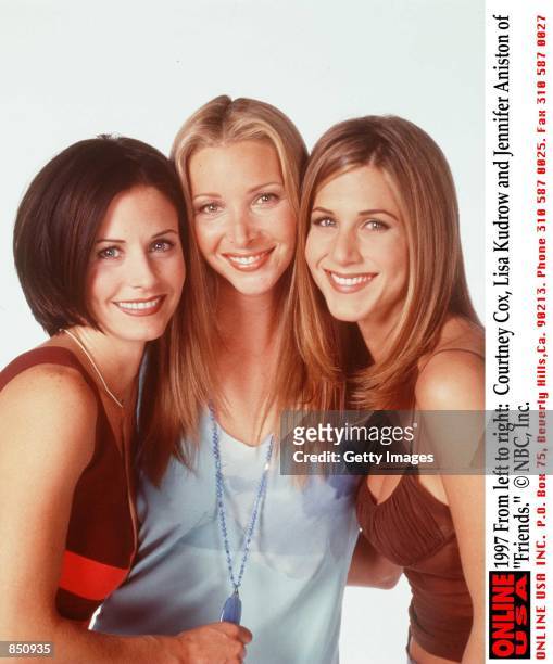 From left to right: Courteney Cox, Lisa Kudrow and Jennifer Aniston of "Friends."