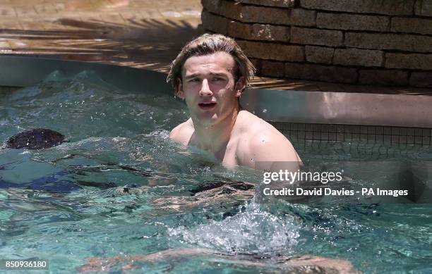 British and Irish Lions' Richie Gray during a post match recovery session in the pool of the Grand Hyatt Hotel, Hong Kong.