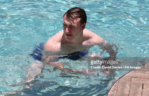 British and Irish Lions Stuart Hogg during a post match recovery session in the pool of the Grand Hyatt Hotel, Hong Kong.