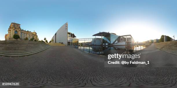 360° panoramic, sunrise in the government district , berlin,germany - 360 ストックフォトと画像