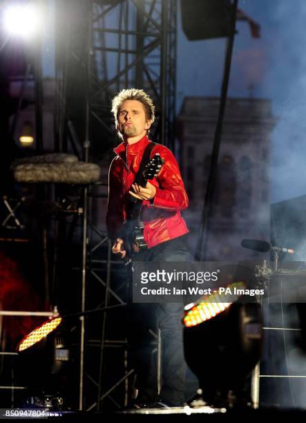 Matt Bellamy performs tracks from the new film World War Z at Horse Guards parade in London after its world premiere at the Empire Leicester Square.