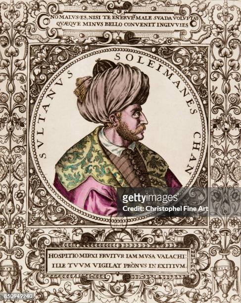 Engraving. Portrait of Suleiman the Magnificent , Sultan of the Ottoman Empire. Private Collection.