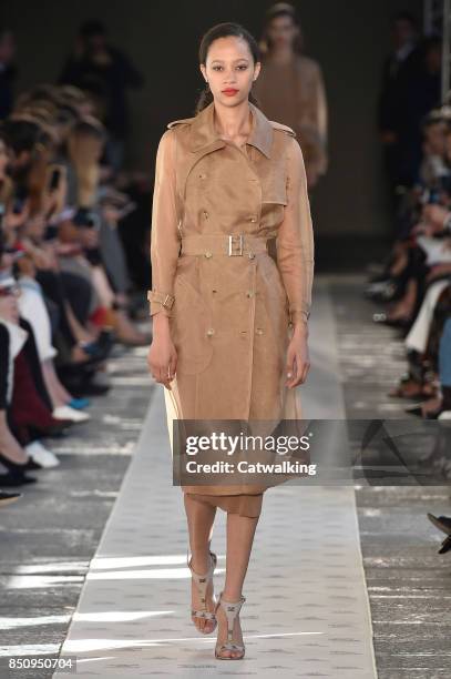 Model walks the runway at the Max Mara Spring Summer 2018 fashion show during Milan Fashion Week on September 21, 2017 in Milan, Italy.