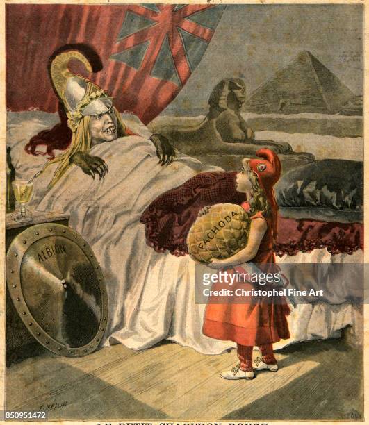 Engraving. Le Petit Journal, November 20th, 1898. Little Red Riding Hood: Cartoon against England at the time of the Treaty of Fashoda. Private...