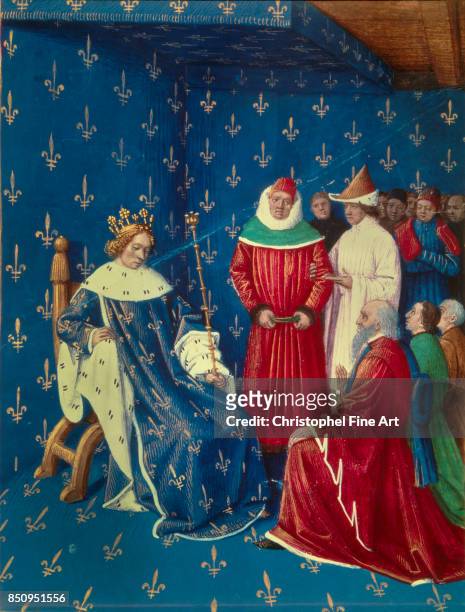 Jean Fouquet King Charles V of France receives Ambassadors of the Roman Emperor Charles IV, 1377. Paris, Bibliotheque Nationale. .