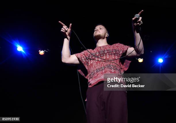 Frontman Dan Reynolds of Imagine Dragons performs after the band, joined by VH1 Save The Music Foundation, Life is Beautiful and Toyota, presented...