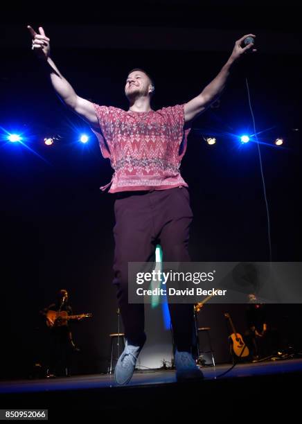 Guitarist Wayne Sermon, frontman Dan Reynolds, bassist Ben McKee and drummer Daniel Platzman of Imagine Dragons perform after the band, joined by VH1...