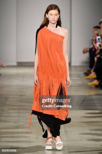 Model walks the runway at the Anteprima Spring Summer 2018 fashion show during Milan Fashion Week on September 21, 2017 in Milan, Italy.