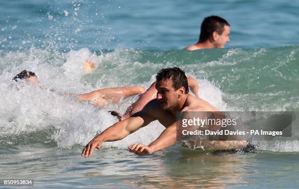 British and Irish Lions' Sam Warburton during a recovery session at City Beach, Perth in Australia.