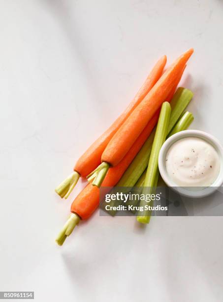 carrots and celery with ranch dressing - ranch dressing stock pictures, royalty-free photos & images