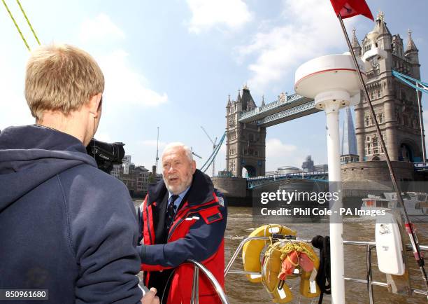 Sir Robin Knox-Johnston is interviewed by the media at the announcement for London to host the start and Finish of the 2013-14 edition of the Clipper...