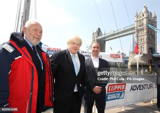 London Mayor Boris Johnson , Sir Robin Knox-Johnston and St Katharine Docks Project Director Ben Walford at the announcement for London to host the...