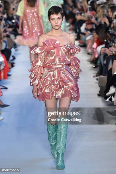 Model walks the runway at the Vivetta Spring Summer 2018 fashion show during Milan Fashion Week on September 21, 2017 in Milan, Italy.