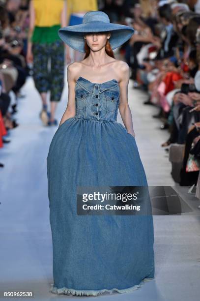 Model walks the runway at the Vivetta Spring Summer 2018 fashion show during Milan Fashion Week on September 21, 2017 in Milan, Italy.