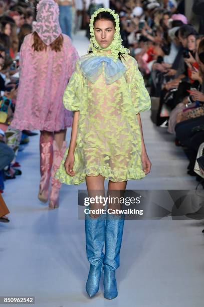 Model walks the runway at the Vivetta Spring Summer 2018 fashion show during Milan Fashion Week on September 21, 2017 in Milan, Italy.