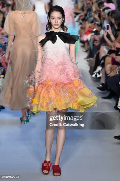 Model walks the runway at the Vivetta Spring Summer 2018 fashion show during Milan Fashion Week on September 21, 2017 in Milan, Italy.