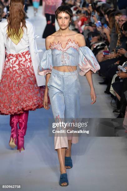 Model walks the runway at the Vivetta Spring Summer 2018 fashion show during Milan Fashion Week on September 21, 2017 in Milan, Italy.