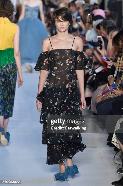 Model walks the runway at the Vivetta Spring Summer 2018 fashion show during Milan Fashion Week on September 21, 2017 in Milan, Italy.