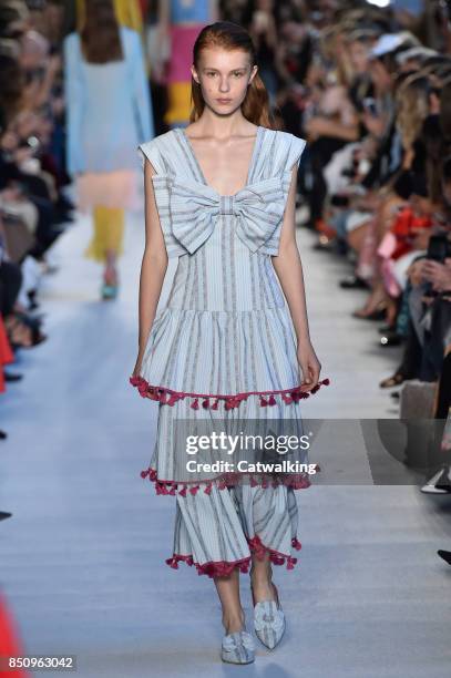 Model walks the runway at the Vivetta Spring Summer 2018 fashion show during Milan Fashion Week on September 21, 2017 in Milan, Italy.