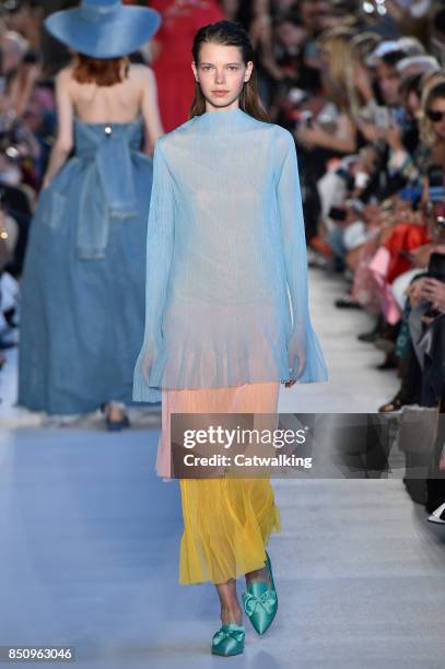 Model walks the runway at the Vivetta Spring Summer 2018 fashion show during Milan Fashion Week on September 21, 2017 in Milan, Italy.