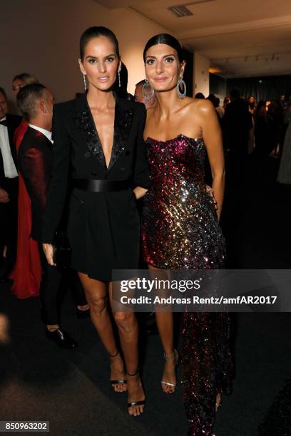 Izabel Goulart and Giovanna Battaglia attend amfAR Gala Milano on September 21, 2017 in Milan, Italy.