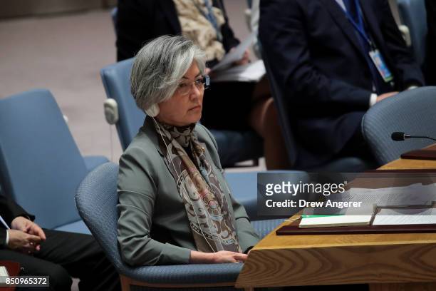 Kang Kyung-wha, Minister of Foreign Affairs of South Korea, attends a UN Security Council meeting concerning nuclear non-proliferation, during the...