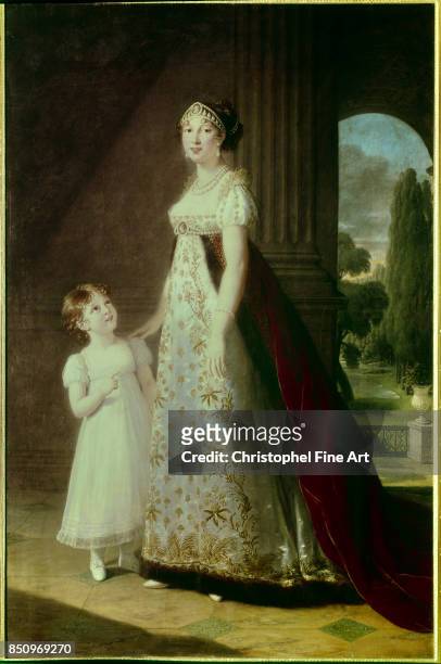 Vigee Lebrun Elisabeth , Full Length Portrait of Caroline Bonaparte Princess Murat, with her daughter Letizia 1807 , Palace of Versailles.