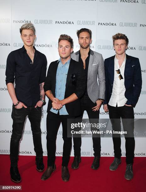 Ryan Fletcher, Adam Pitts, Andy Brown and Joel Peats of boyband Lawson at the 2013 Glamour Women of the Year Awards in Berkeley Square, London.