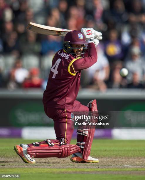 Shai Hope of the West Indies batting during the Royal London One Day International between England and the West Indies at Old Trafford on September...