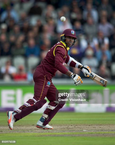 Marlon Samuels of the West Indies batting during the Royal London One Day International between England and the West Indies at Old Trafford on...