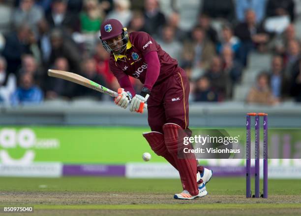 Rovman Powell of West Indies batting during the Royal London One Day International between England and the West Indies at Old Trafford on September...