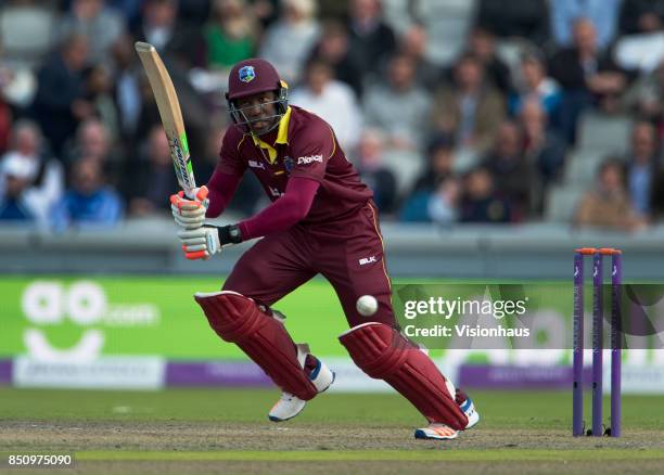 Rovman Powell of West Indies batting during the Royal London One Day International between England and the West Indies at Old Trafford on September...