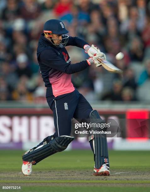 Alex Hales of England batting during the Royal London One Day International between England and the West Indies at Old Trafford on September 19, 2017...