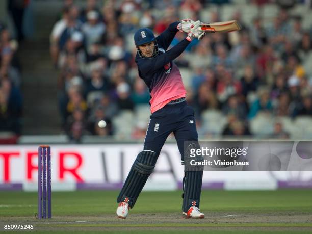 Alex Hales of England batting during the Royal London One Day International between England and the West Indies at Old Trafford on September 19, 2017...