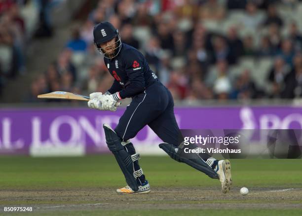 Jonny Bairstow of England batting during the Royal London One Day International between England and the West Indies at Old Trafford on September 19,...