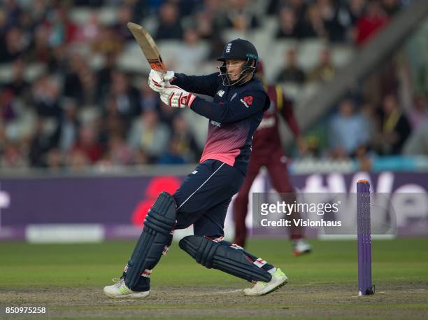 Joe Root of England batting during the Royal London One Day International between England and the West Indies at Old Trafford on September 19, 2017...