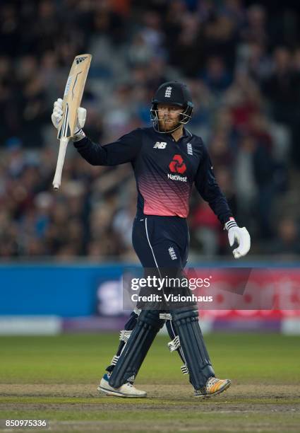 Jonny Bairstow of England acknowledges the applause after reaching 50 during the Royal London One Day International between England and the West...