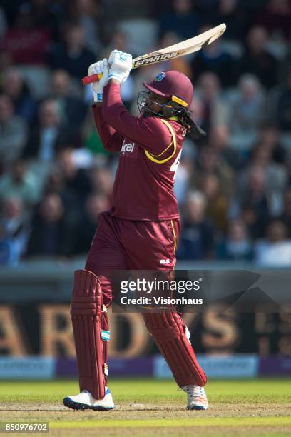 Chris Gayle of West indies batting during the Royal London One Day International between England and the West Indies at Old Trafford on September 19,...