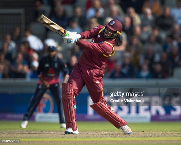 Chris Gayle of West indies batting during the Royal London One Day International between England and the West Indies at Old Trafford on September 19,...