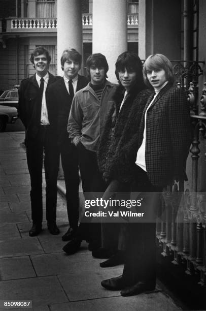 English group The Yardbirds, featuring from left, Paul Samwell-Smith, Chris Dreja, Jim McCarty, Jeff Beck and Keith Relf , posed together on a London...